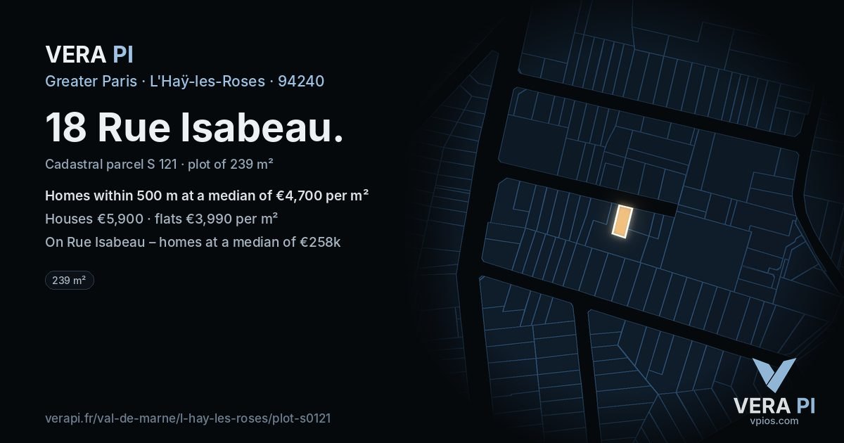 18 Rue Isabeau, L'Haÿ-les-Roses at night – the plot lit, the parcels around coloured by the prices near them