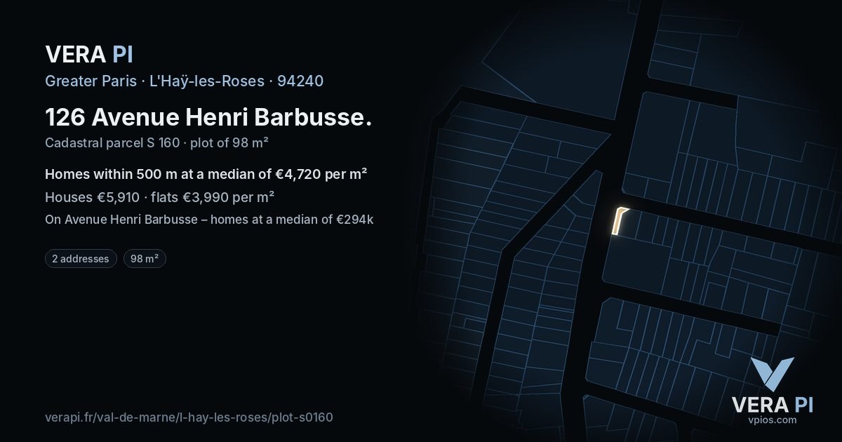 126 Avenue Henri Barbusse, L'Haÿ-les-Roses at night – the plot lit, the parcels around coloured by the prices near them