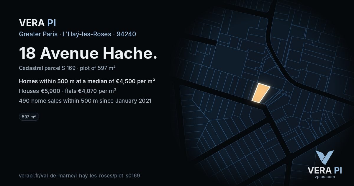 18 Avenue Hache, L'Haÿ-les-Roses at night – the plot lit, the parcels around coloured by the prices near them