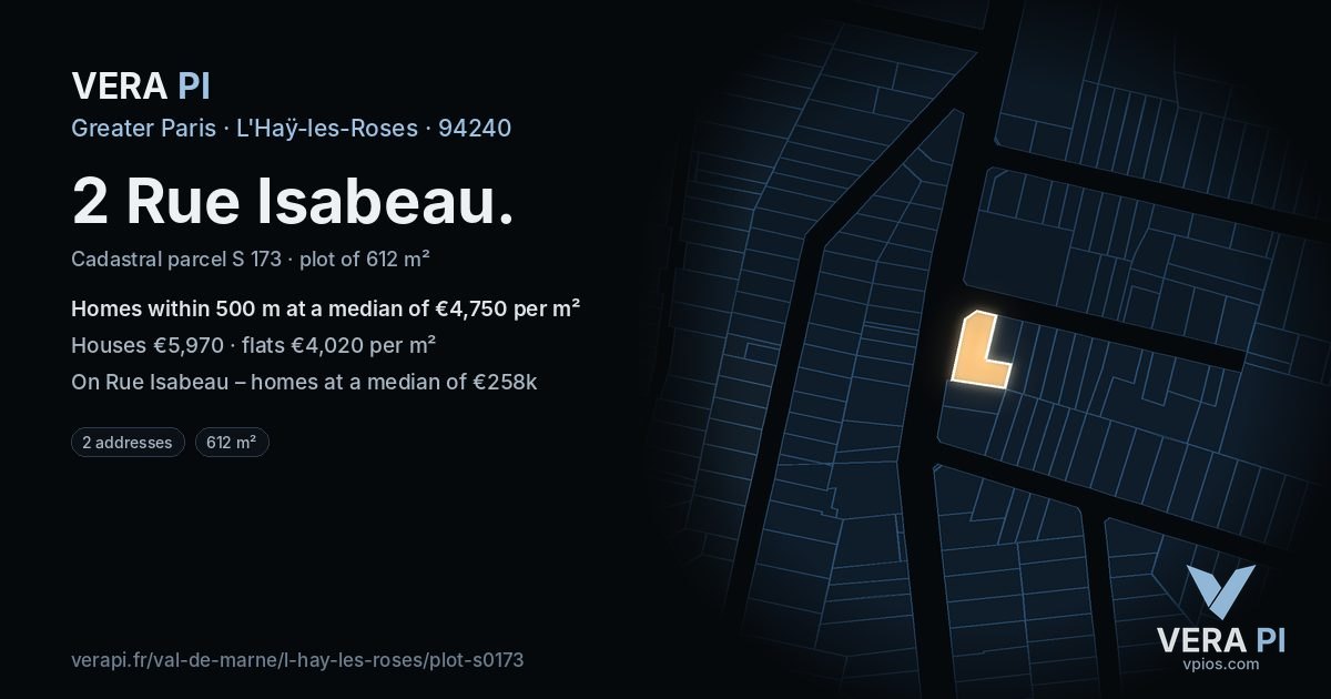 2 Rue Isabeau, L'Haÿ-les-Roses at night – the plot lit, the parcels around coloured by the prices near them