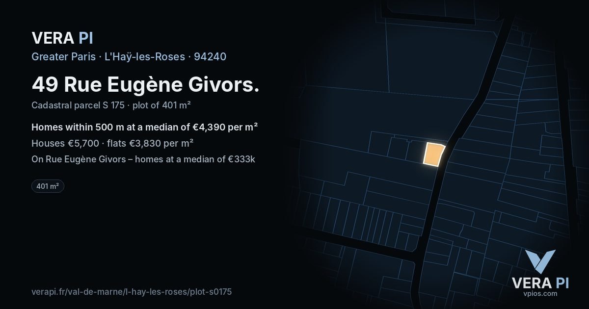 49 Rue Eugène Givors, L'Haÿ-les-Roses at night – the plot lit, the parcels around coloured by the prices near them