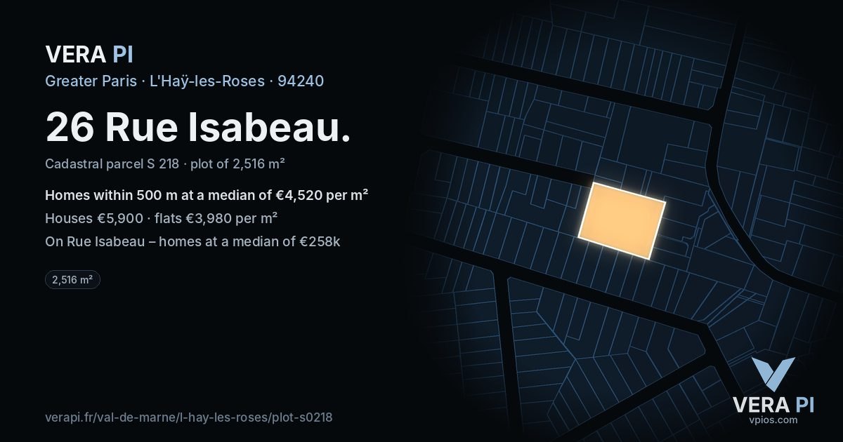 26 Rue Isabeau, L'Haÿ-les-Roses at night – the plot lit, the parcels around coloured by the prices near them
