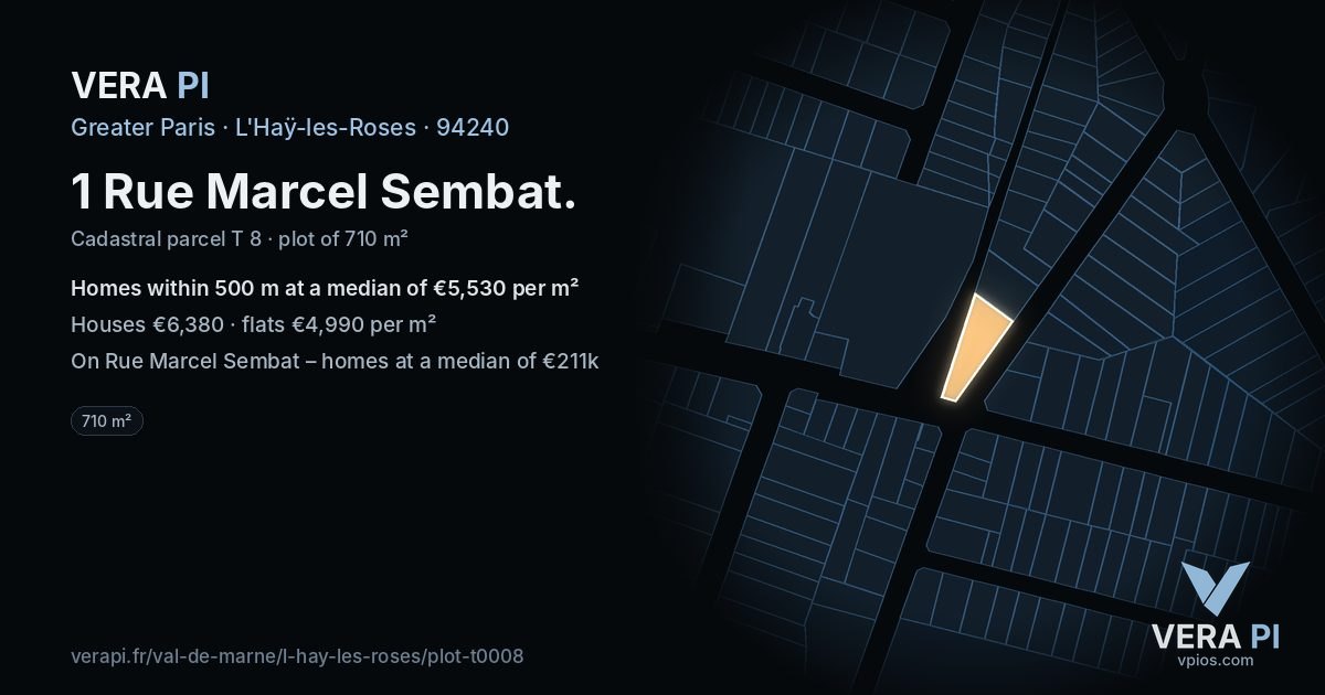 1 Rue Marcel Sembat, L'Haÿ-les-Roses at night – the plot lit, the parcels around coloured by the prices near them