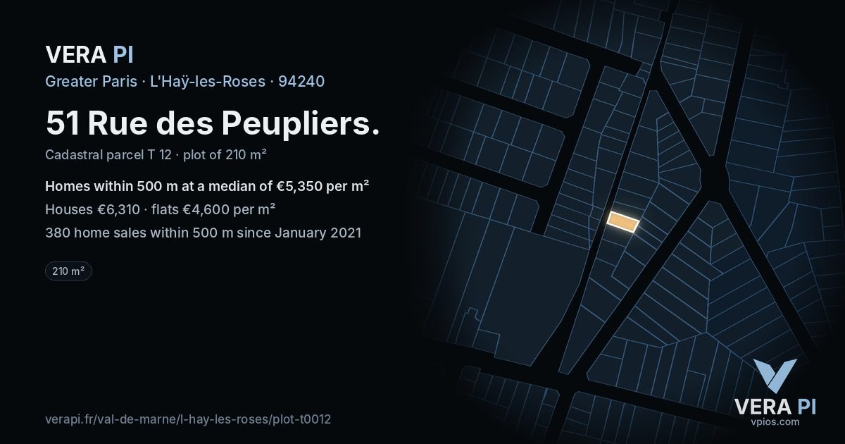 51 Rue des Peupliers, L'Haÿ-les-Roses at night – the plot lit, the parcels around coloured by the prices near them