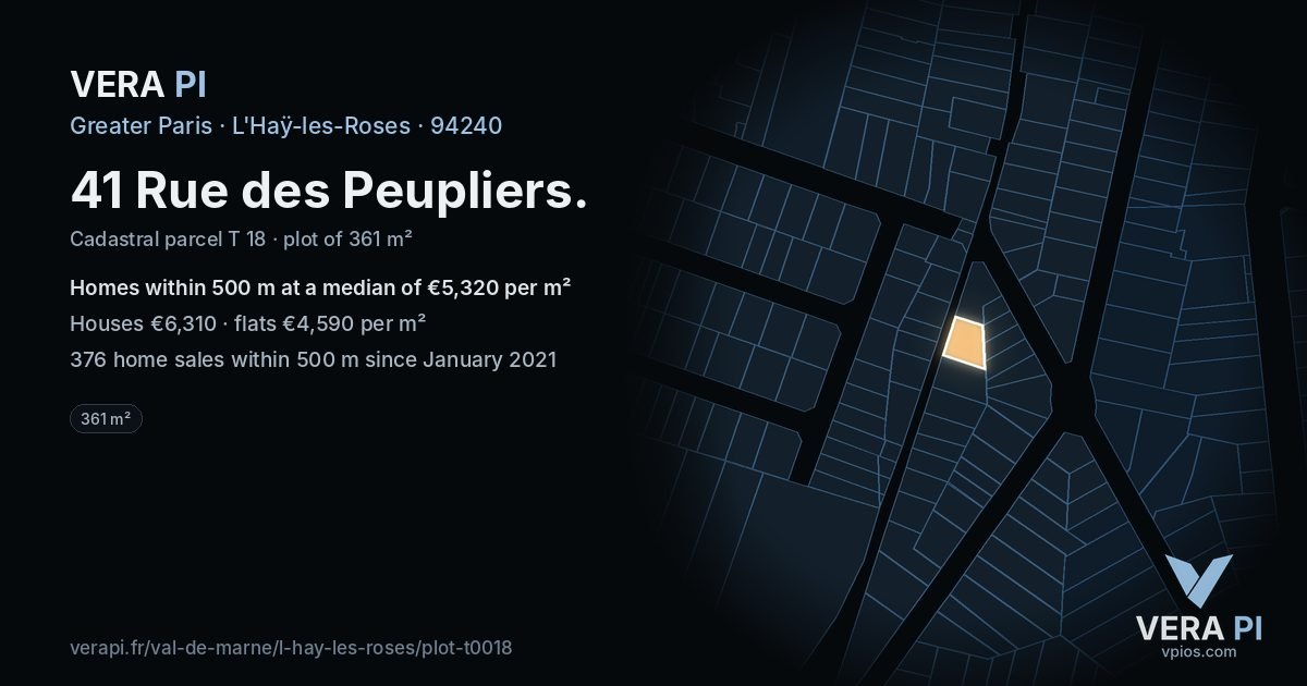 41 Rue des Peupliers, L'Haÿ-les-Roses at night – the plot lit, the parcels around coloured by the prices near them
