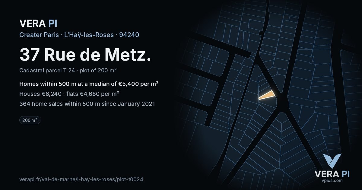 37 Rue de Metz, L'Haÿ-les-Roses at night – the plot lit, the parcels around coloured by the prices near them