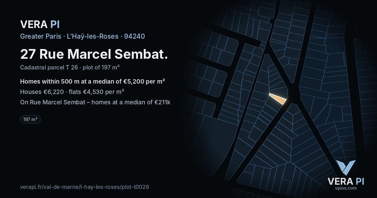 27 Rue Marcel Sembat, L'Haÿ-les-Roses at night – the plot lit, the parcels around coloured by the prices near them