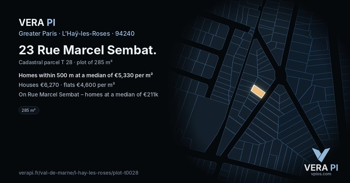 23 Rue Marcel Sembat, L'Haÿ-les-Roses at night – the plot lit, the parcels around coloured by the prices near them