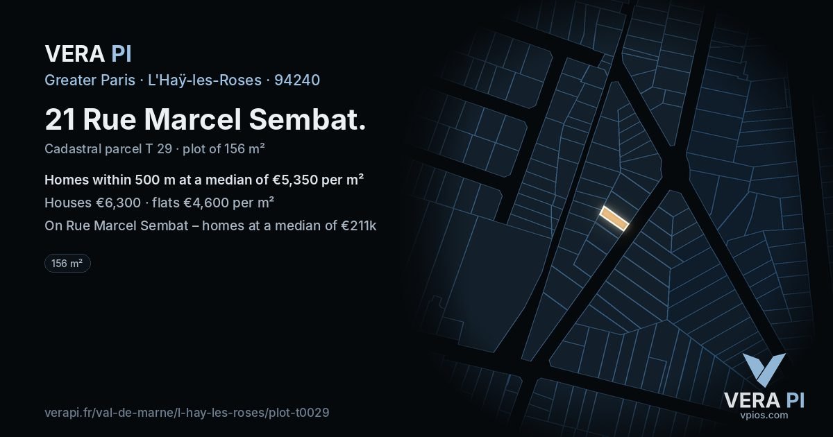 21 Rue Marcel Sembat, L'Haÿ-les-Roses at night – the plot lit, the parcels around coloured by the prices near them