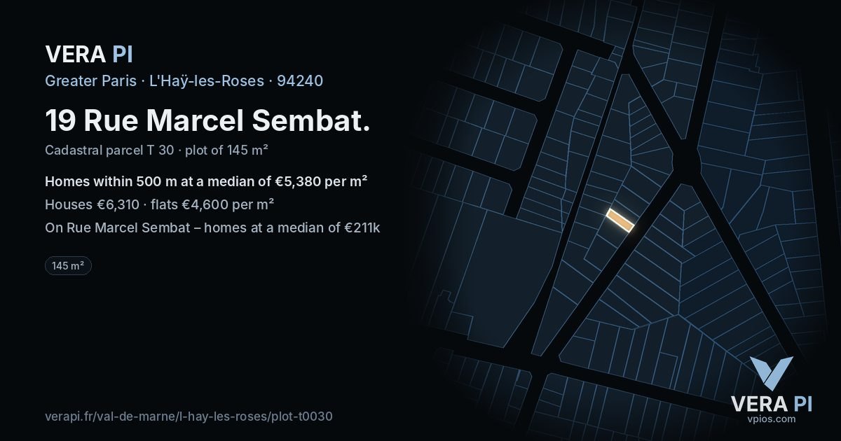 19 Rue Marcel Sembat, L'Haÿ-les-Roses at night – the plot lit, the parcels around coloured by the prices near them