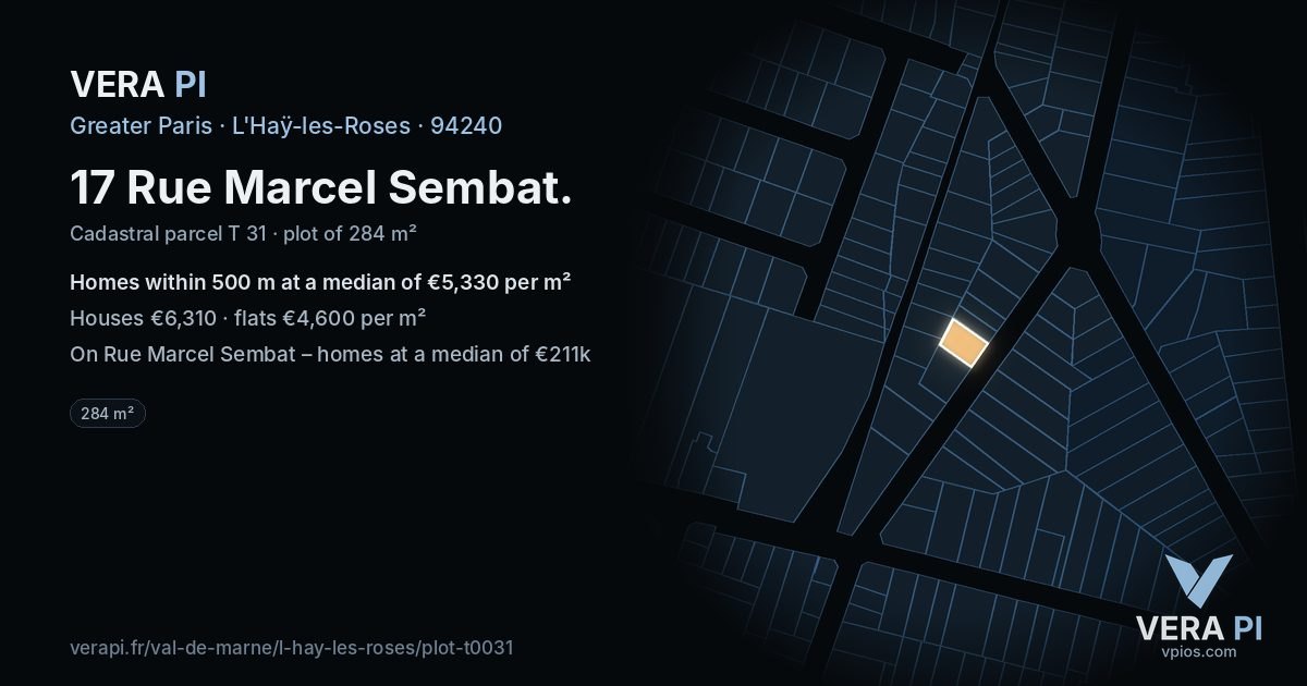 17 Rue Marcel Sembat, L'Haÿ-les-Roses at night – the plot lit, the parcels around coloured by the prices near them