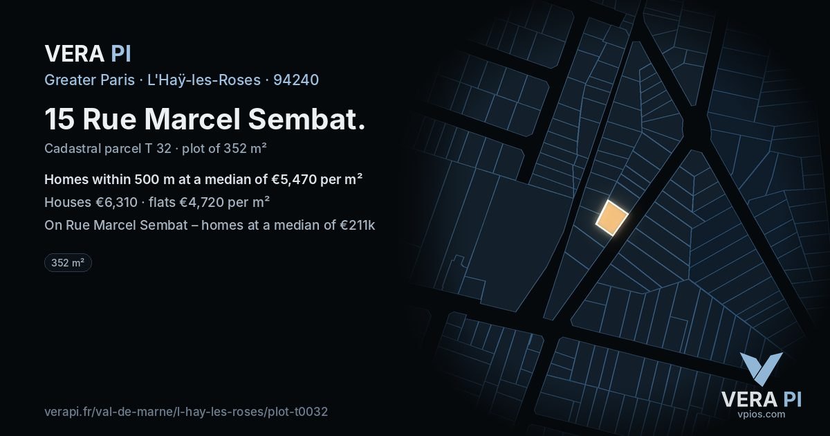 15 Rue Marcel Sembat, L'Haÿ-les-Roses at night – the plot lit, the parcels around coloured by the prices near them