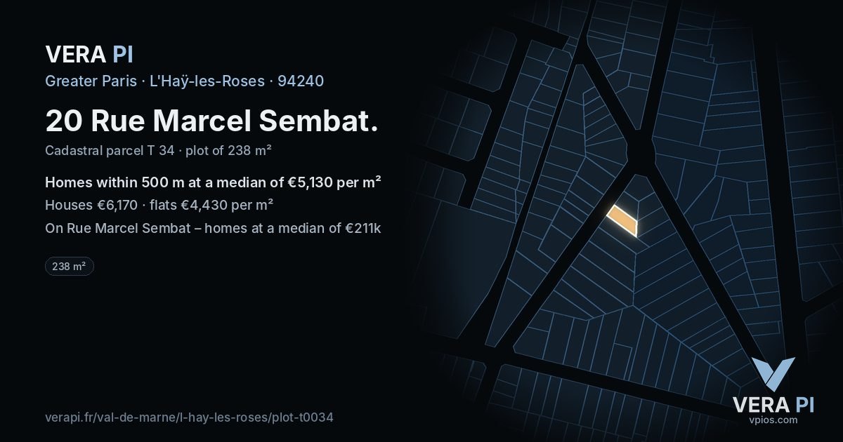20 Rue Marcel Sembat, L'Haÿ-les-Roses at night – the plot lit, the parcels around coloured by the prices near them