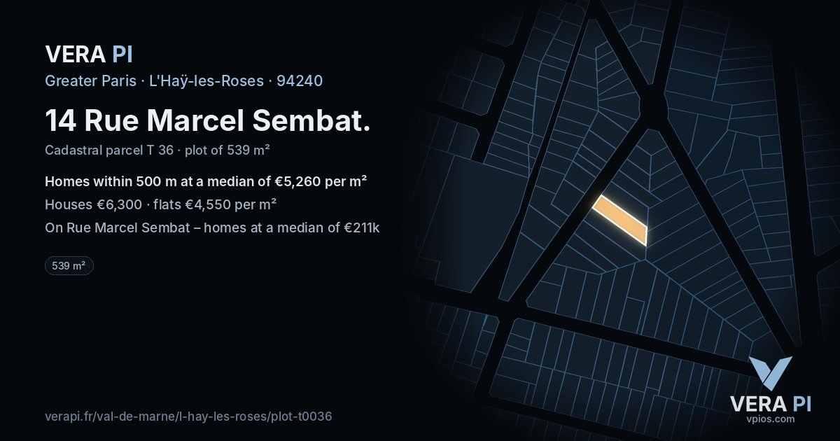 14 Rue Marcel Sembat, L'Haÿ-les-Roses at night – the plot lit, the parcels around coloured by the prices near them