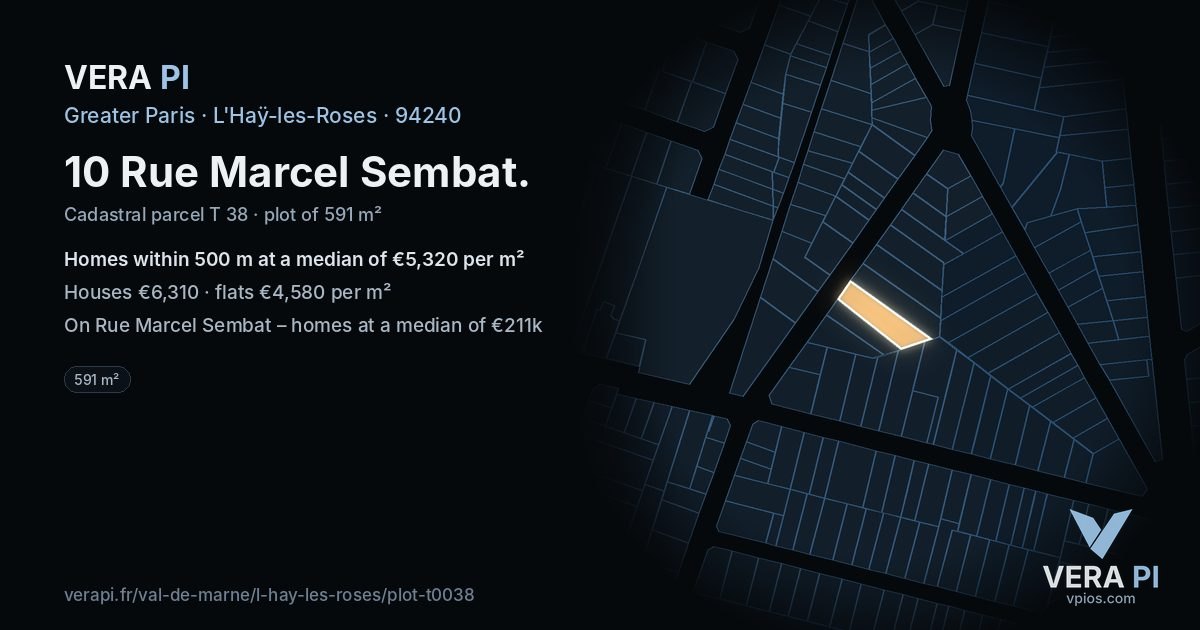 10 Rue Marcel Sembat, L'Haÿ-les-Roses at night – the plot lit, the parcels around coloured by the prices near them