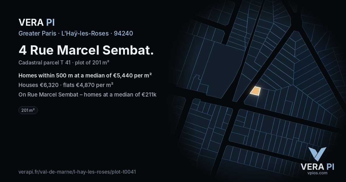 4 Rue Marcel Sembat, L'Haÿ-les-Roses at night – the plot lit, the parcels around coloured by the prices near them