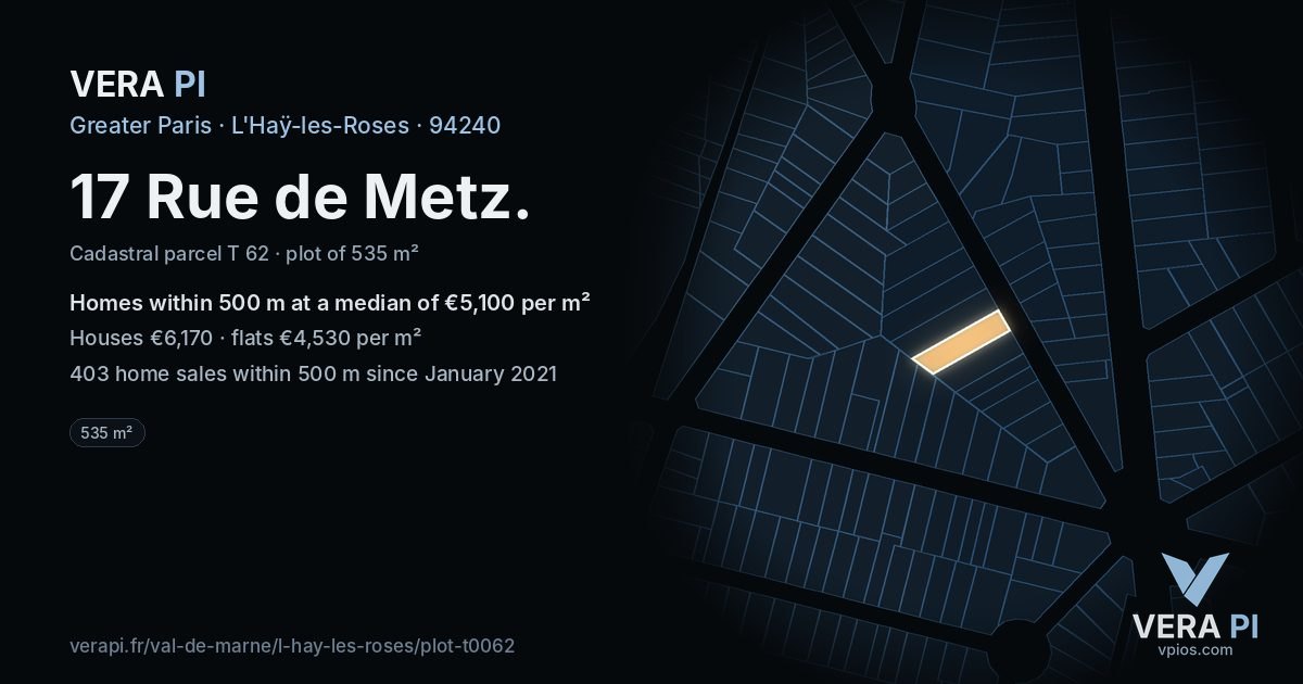 17 Rue de Metz, L'Haÿ-les-Roses at night – the plot lit, the parcels around coloured by the prices near them