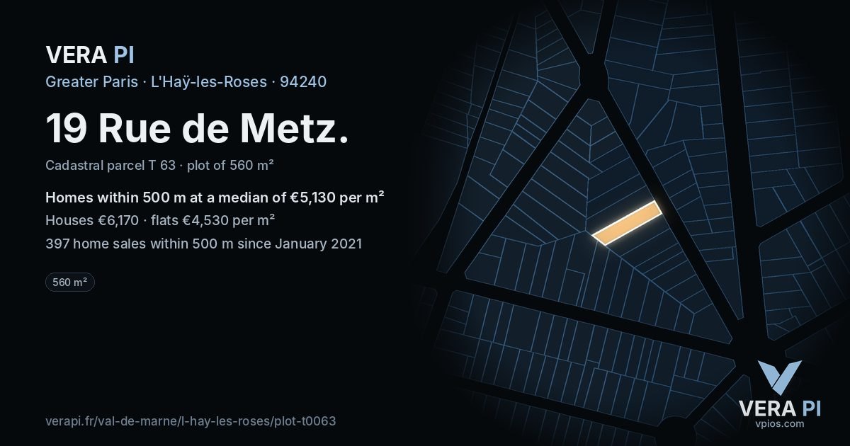 19 Rue de Metz, L'Haÿ-les-Roses at night – the plot lit, the parcels around coloured by the prices near them