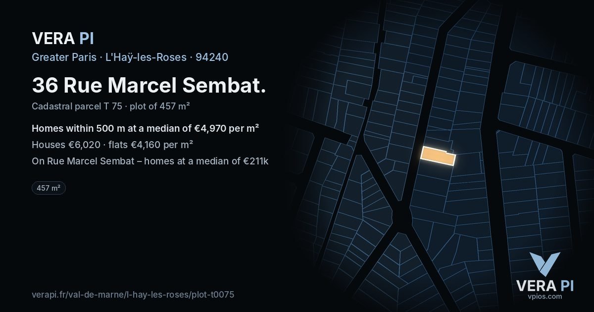 36 Rue Marcel Sembat, L'Haÿ-les-Roses at night – the plot lit, the parcels around coloured by the prices near them