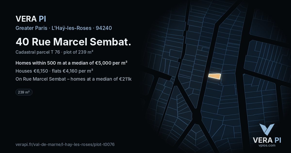 40 Rue Marcel Sembat, L'Haÿ-les-Roses at night – the plot lit, the parcels around coloured by the prices near them