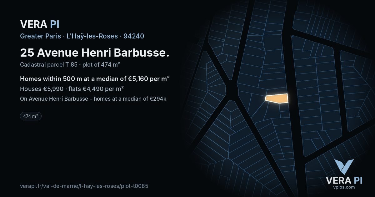 25 Avenue Henri Barbusse, L'Haÿ-les-Roses at night – the plot lit, the parcels around coloured by the prices near them