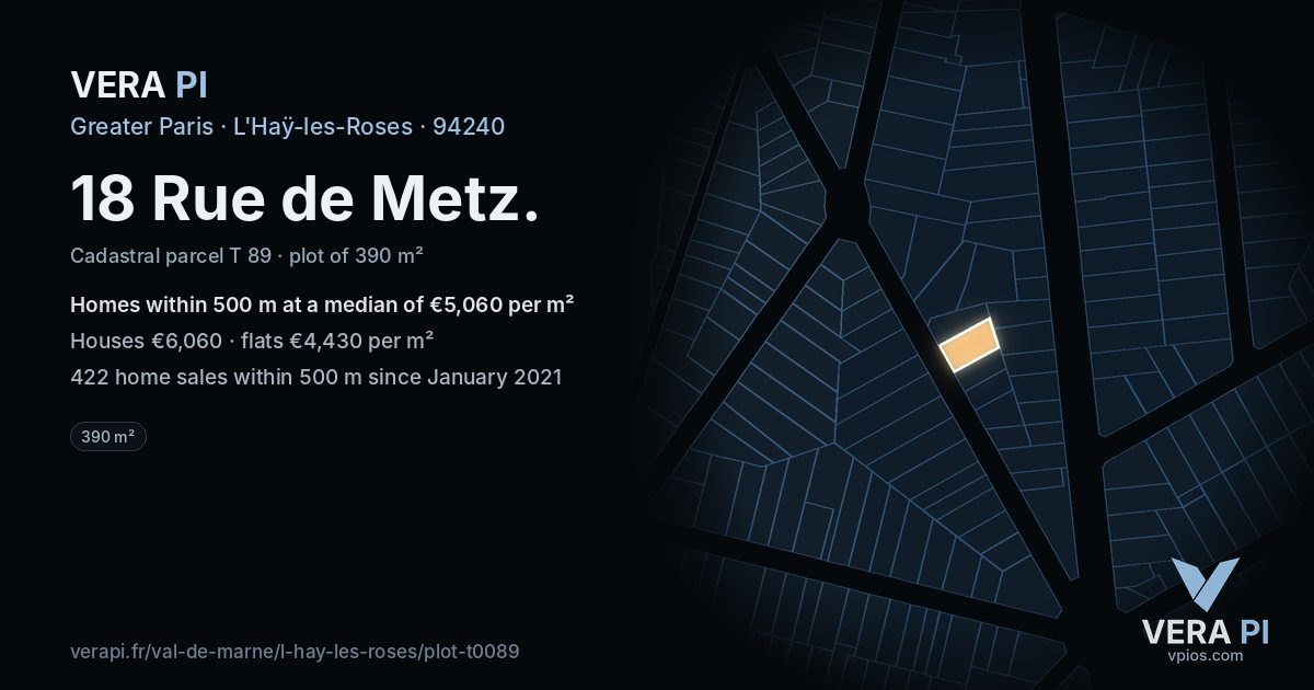 18 Rue de Metz, L'Haÿ-les-Roses at night – the plot lit, the parcels around coloured by the prices near them