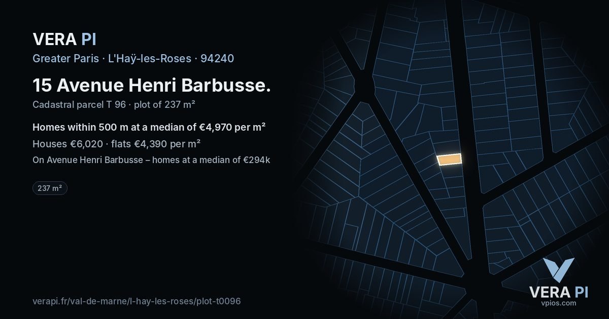 15 Avenue Henri Barbusse, L'Haÿ-les-Roses at night – the plot lit, the parcels around coloured by the prices near them