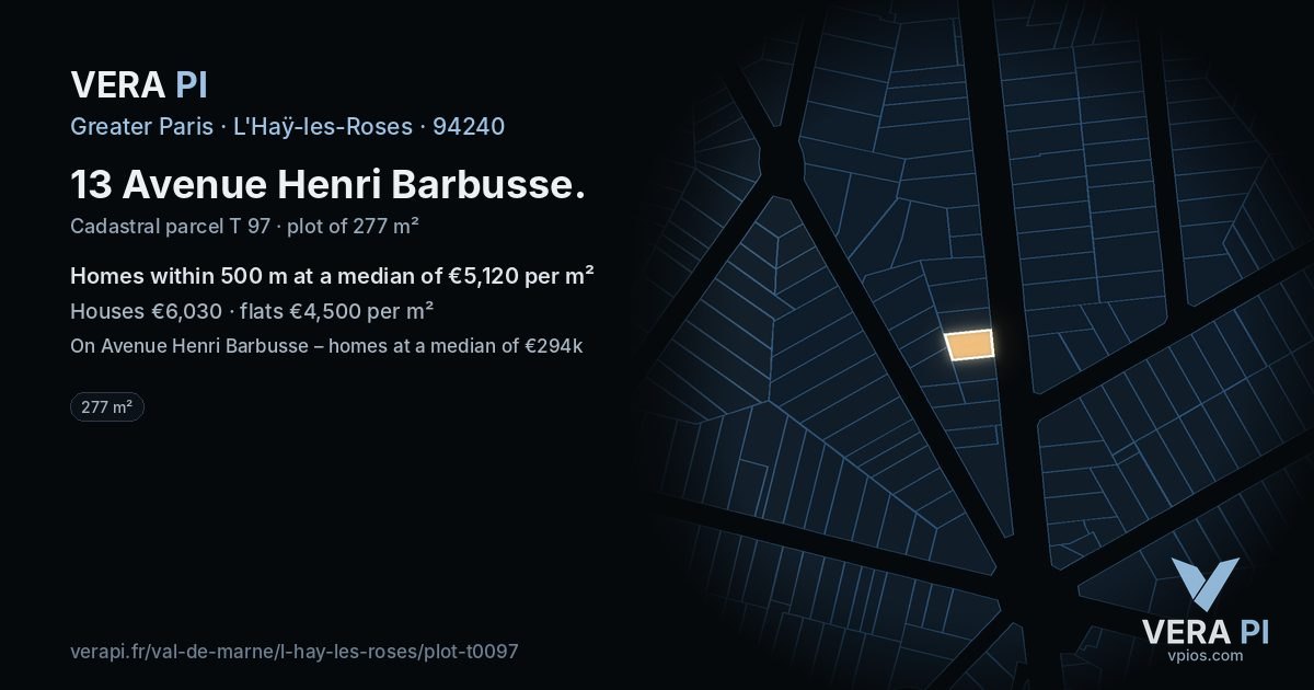 13 Avenue Henri Barbusse, L'Haÿ-les-Roses at night – the plot lit, the parcels around coloured by the prices near them