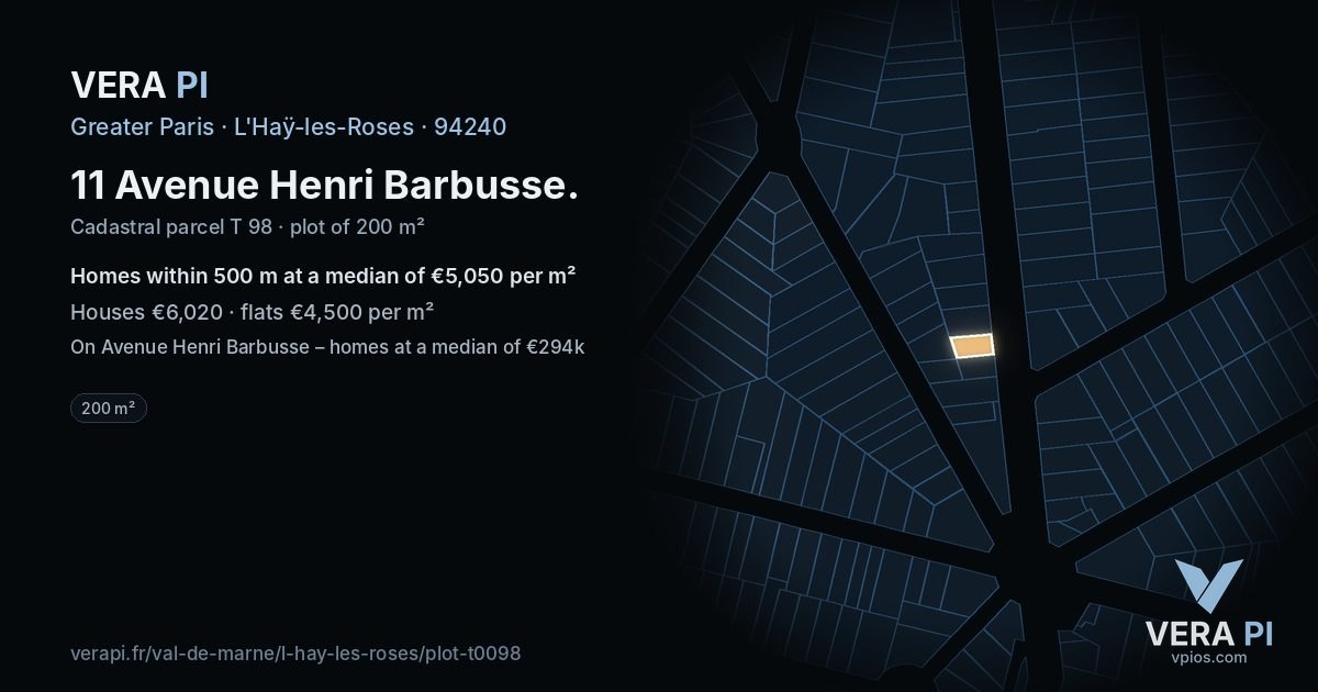 11 Avenue Henri Barbusse, L'Haÿ-les-Roses at night – the plot lit, the parcels around coloured by the prices near them