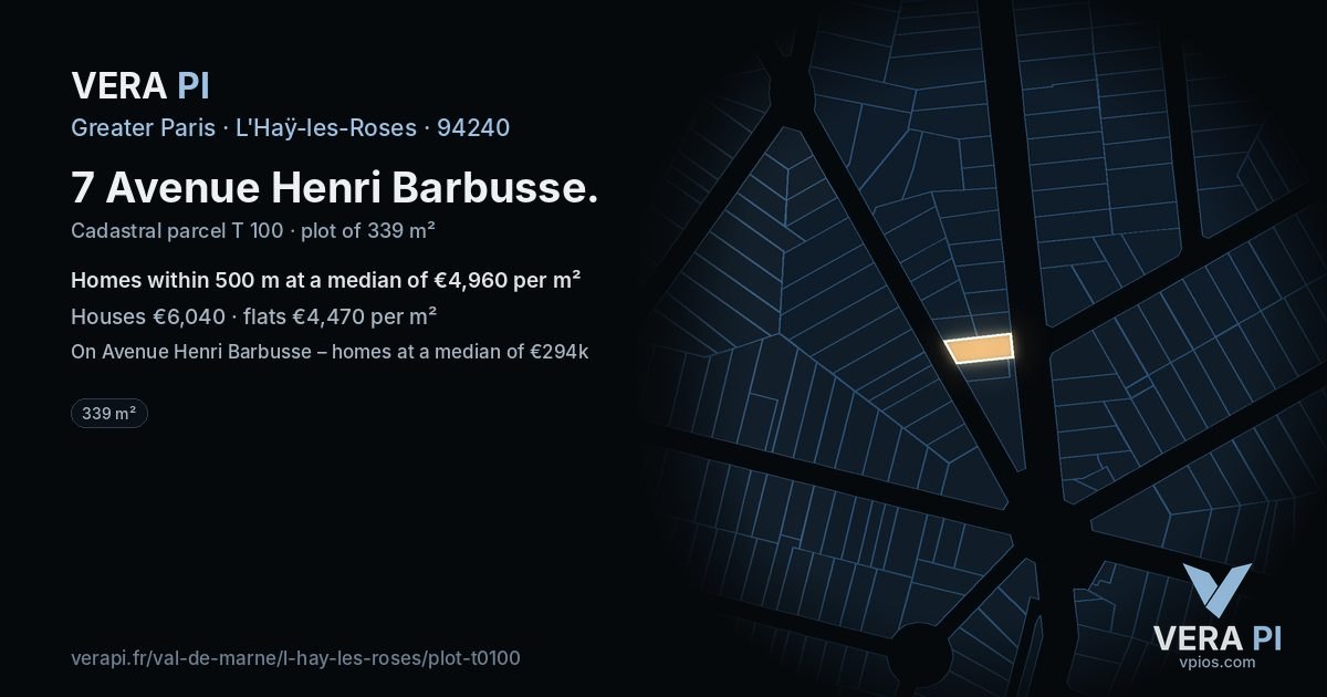 7 Avenue Henri Barbusse, L'Haÿ-les-Roses at night – the plot lit, the parcels around coloured by the prices near them