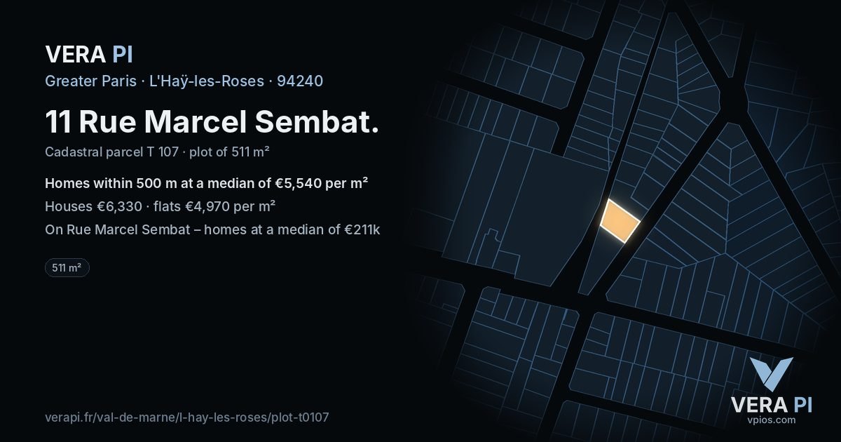 11 Rue Marcel Sembat, L'Haÿ-les-Roses at night – the plot lit, the parcels around coloured by the prices near them