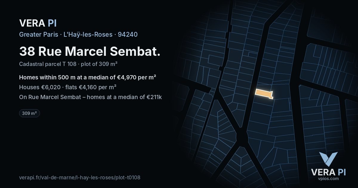 38 Rue Marcel Sembat, L'Haÿ-les-Roses at night – the plot lit, the parcels around coloured by the prices near them