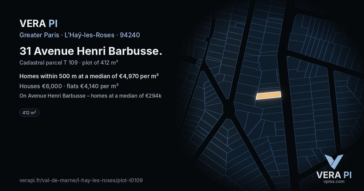 31 Avenue Henri Barbusse, L'Haÿ-les-Roses at night – the plot lit, the parcels around coloured by the prices near them