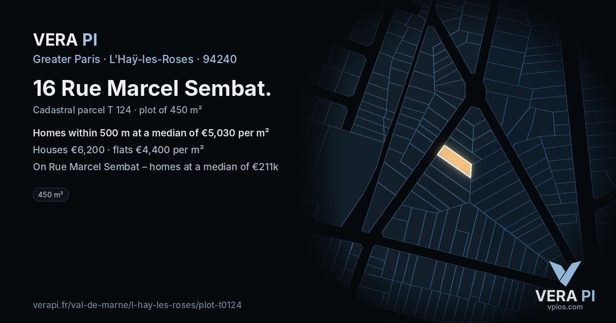 16 Rue Marcel Sembat, L'Haÿ-les-Roses at night – the plot lit, the parcels around coloured by the prices near them