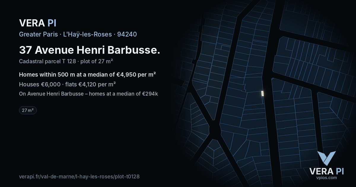 37 Avenue Henri Barbusse, L'Haÿ-les-Roses at night – the plot lit, the parcels around coloured by the prices near them