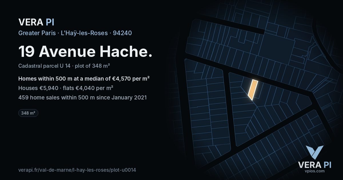 19 Avenue Hache, L'Haÿ-les-Roses at night – the plot lit, the parcels around coloured by the prices near them