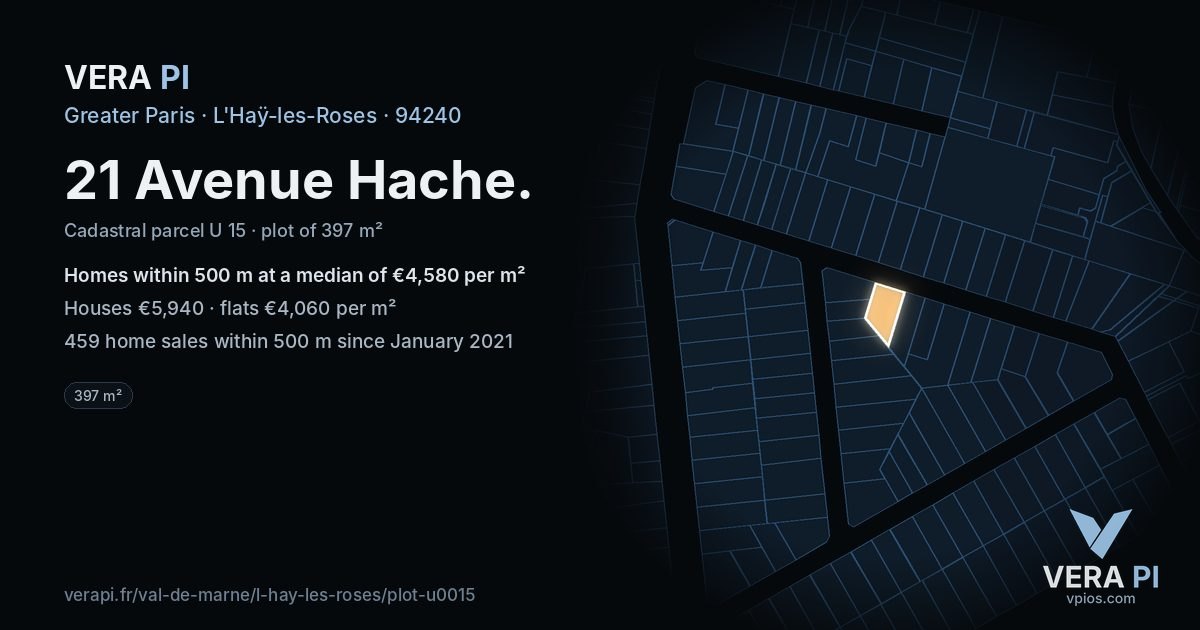 21 Avenue Hache, L'Haÿ-les-Roses at night – the plot lit, the parcels around coloured by the prices near them