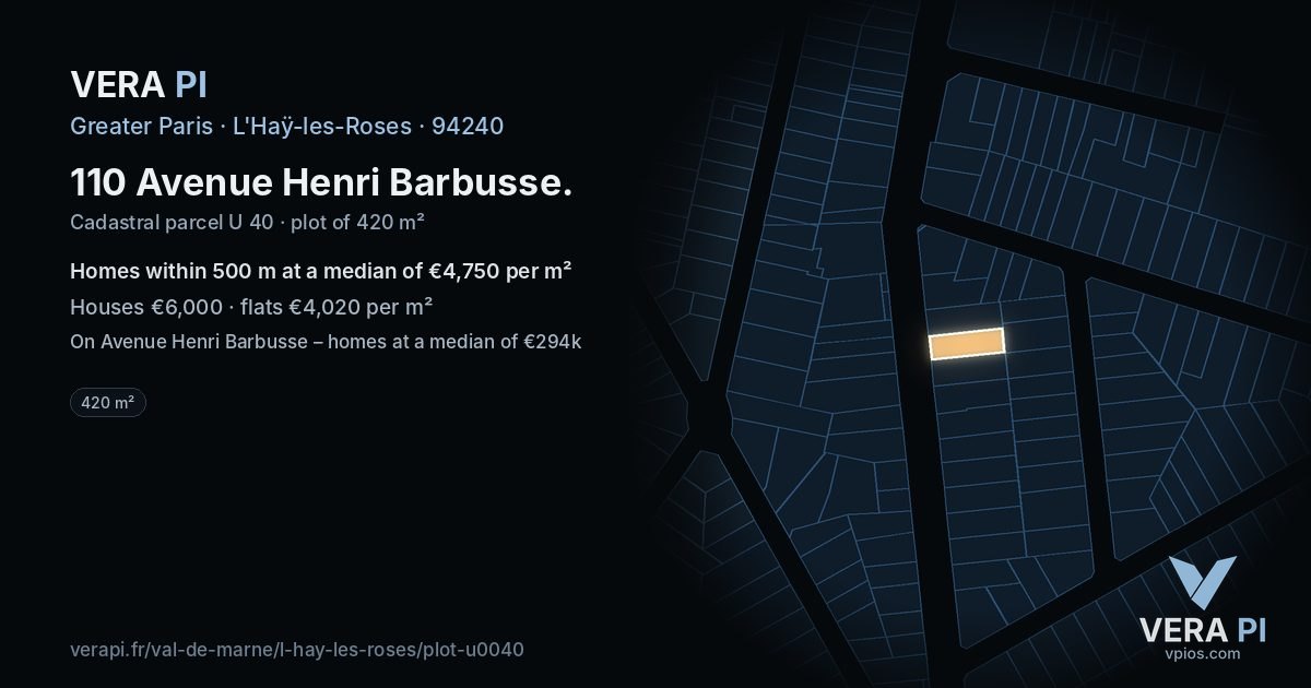 110 Avenue Henri Barbusse, L'Haÿ-les-Roses at night – the plot lit, the parcels around coloured by the prices near them