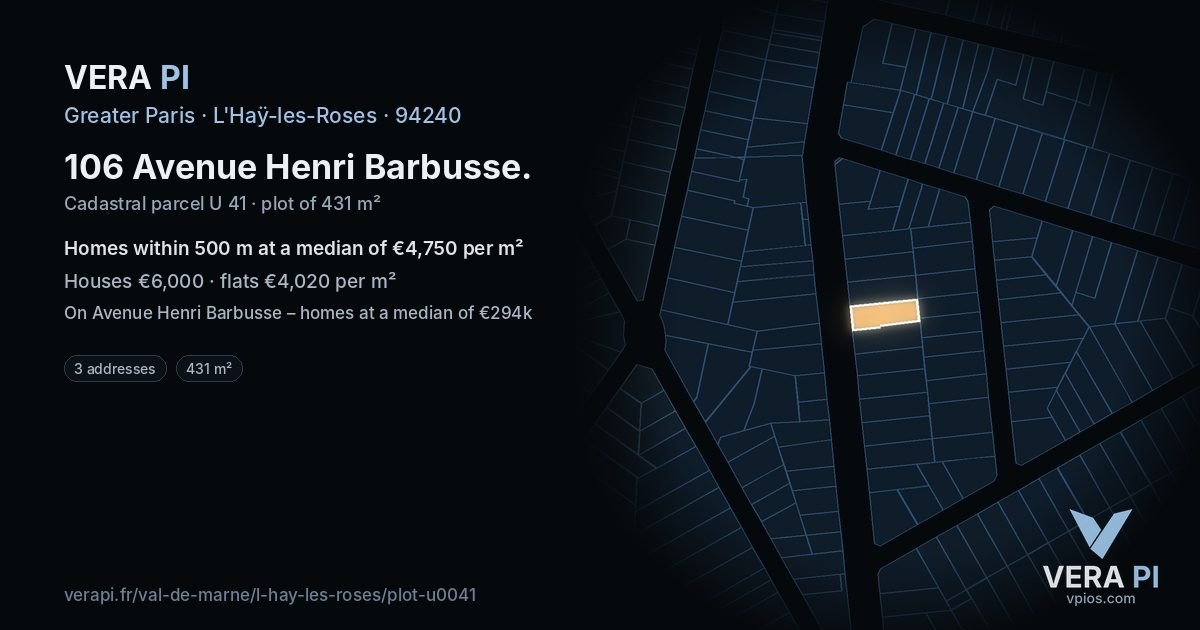 106 Avenue Henri Barbusse, L'Haÿ-les-Roses at night – the plot lit, the parcels around coloured by the prices near them