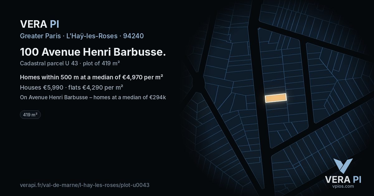 100 Avenue Henri Barbusse, L'Haÿ-les-Roses at night – the plot lit, the parcels around coloured by the prices near them