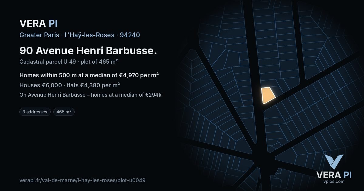 90 Avenue Henri Barbusse, L'Haÿ-les-Roses at night – the plot lit, the parcels around coloured by the prices near them