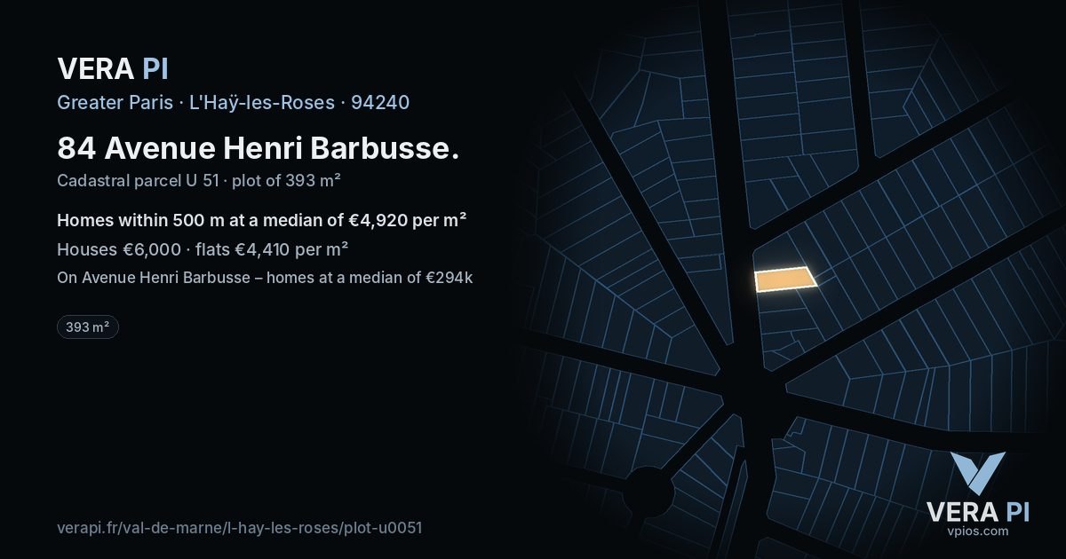 84 Avenue Henri Barbusse, L'Haÿ-les-Roses at night – the plot lit, the parcels around coloured by the prices near them