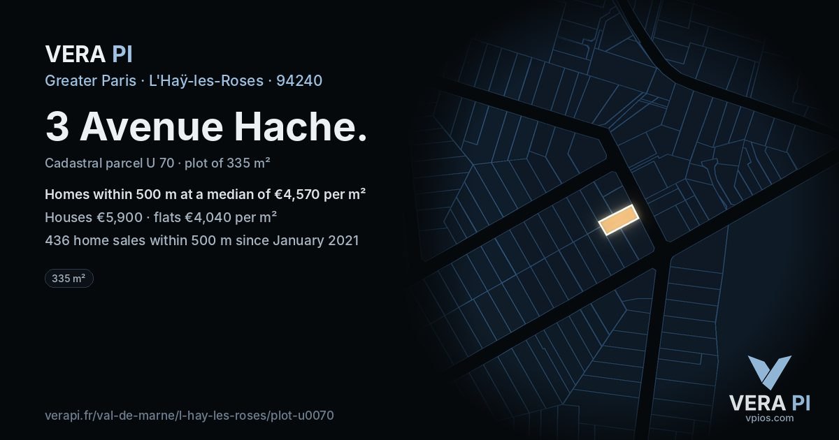 3 Avenue Hache, L'Haÿ-les-Roses at night – the plot lit, the parcels around coloured by the prices near them