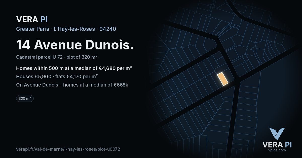 14 Avenue Dunois, L'Haÿ-les-Roses at night – the plot lit, the parcels around coloured by the prices near them