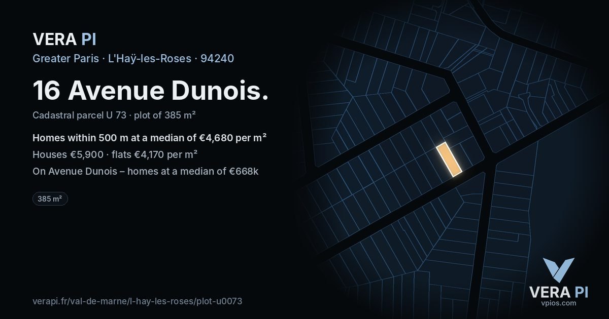 16 Avenue Dunois, L'Haÿ-les-Roses at night – the plot lit, the parcels around coloured by the prices near them