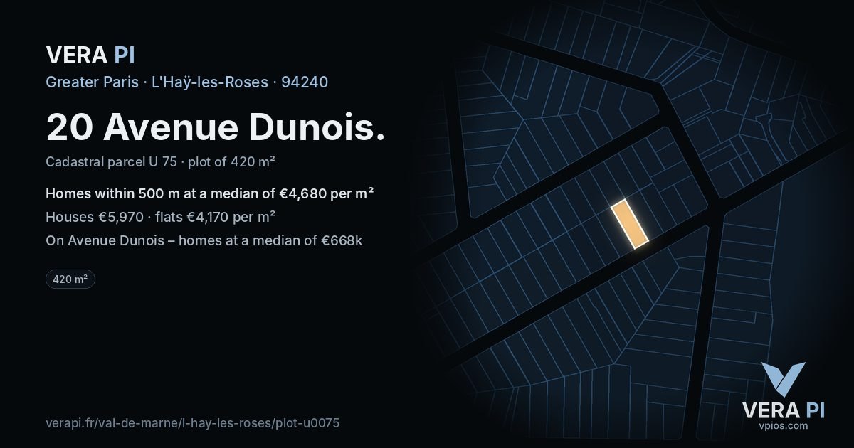 20 Avenue Dunois, L'Haÿ-les-Roses at night – the plot lit, the parcels around coloured by the prices near them