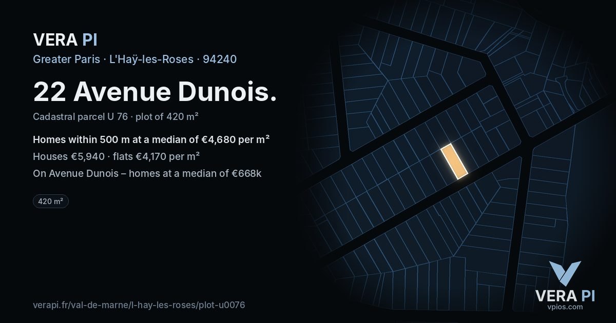22 Avenue Dunois, L'Haÿ-les-Roses at night – the plot lit, the parcels around coloured by the prices near them