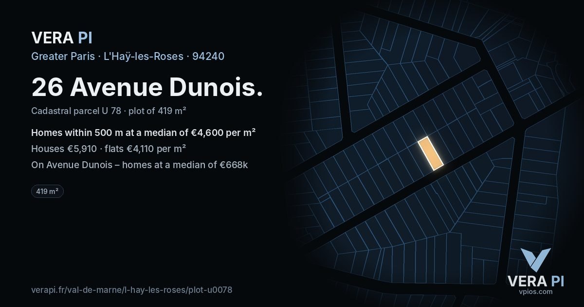 26 Avenue Dunois, L'Haÿ-les-Roses at night – the plot lit, the parcels around coloured by the prices near them