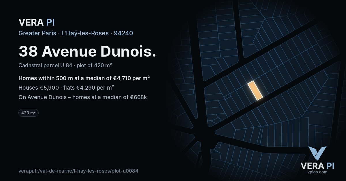 38 Avenue Dunois, L'Haÿ-les-Roses at night – the plot lit, the parcels around coloured by the prices near them