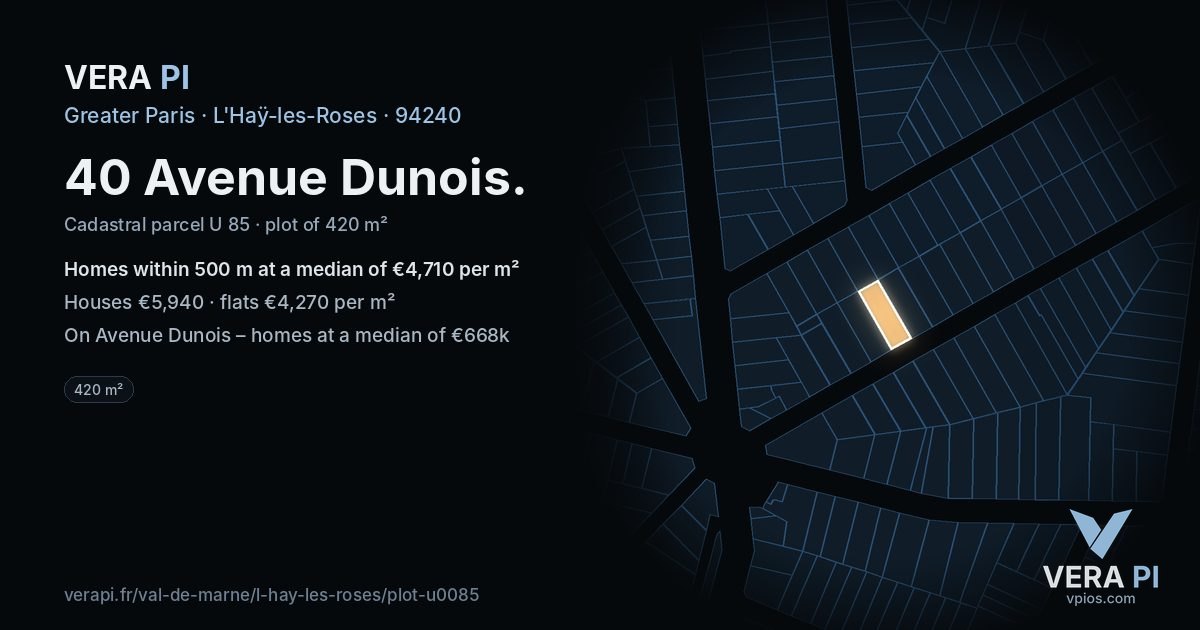 40 Avenue Dunois, L'Haÿ-les-Roses at night – the plot lit, the parcels around coloured by the prices near them